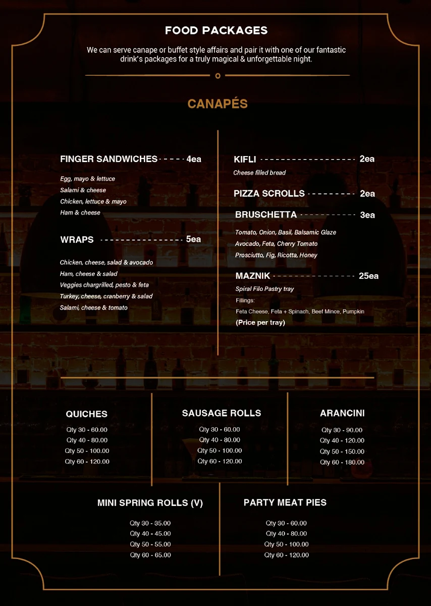 Menu, Craftsman's Corner Bar & Kitchen