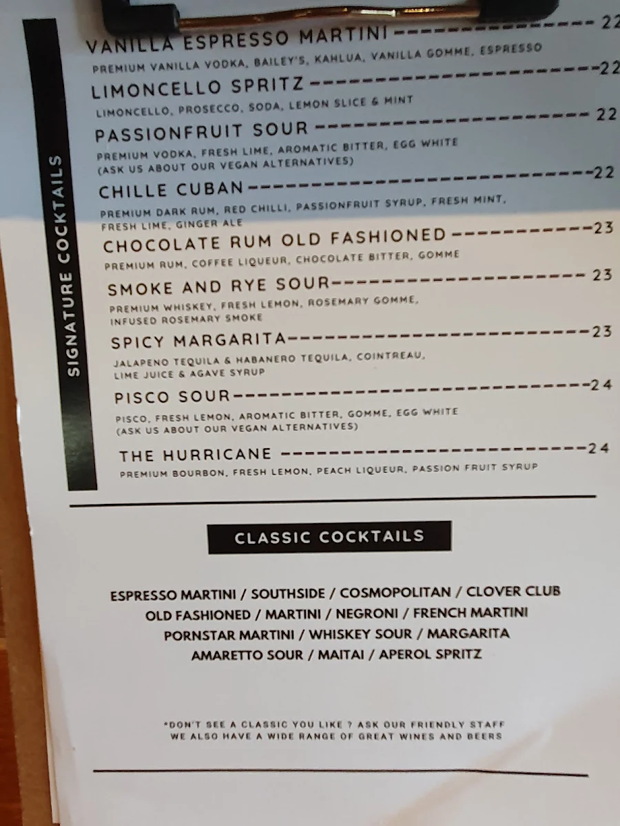 Menu, Craftsman's Corner Bar & Kitchen