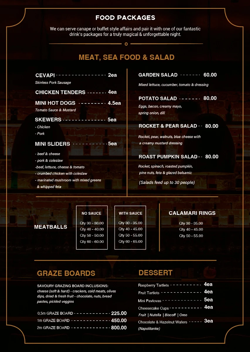 Menu, Craftsman's Corner Bar & Kitchen