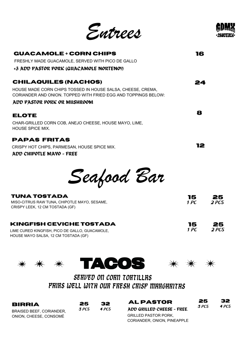Menu, Craftsman's Corner Bar & Kitchen