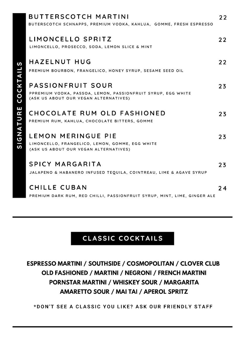 Menu, Craftsman's Corner Bar & Kitchen