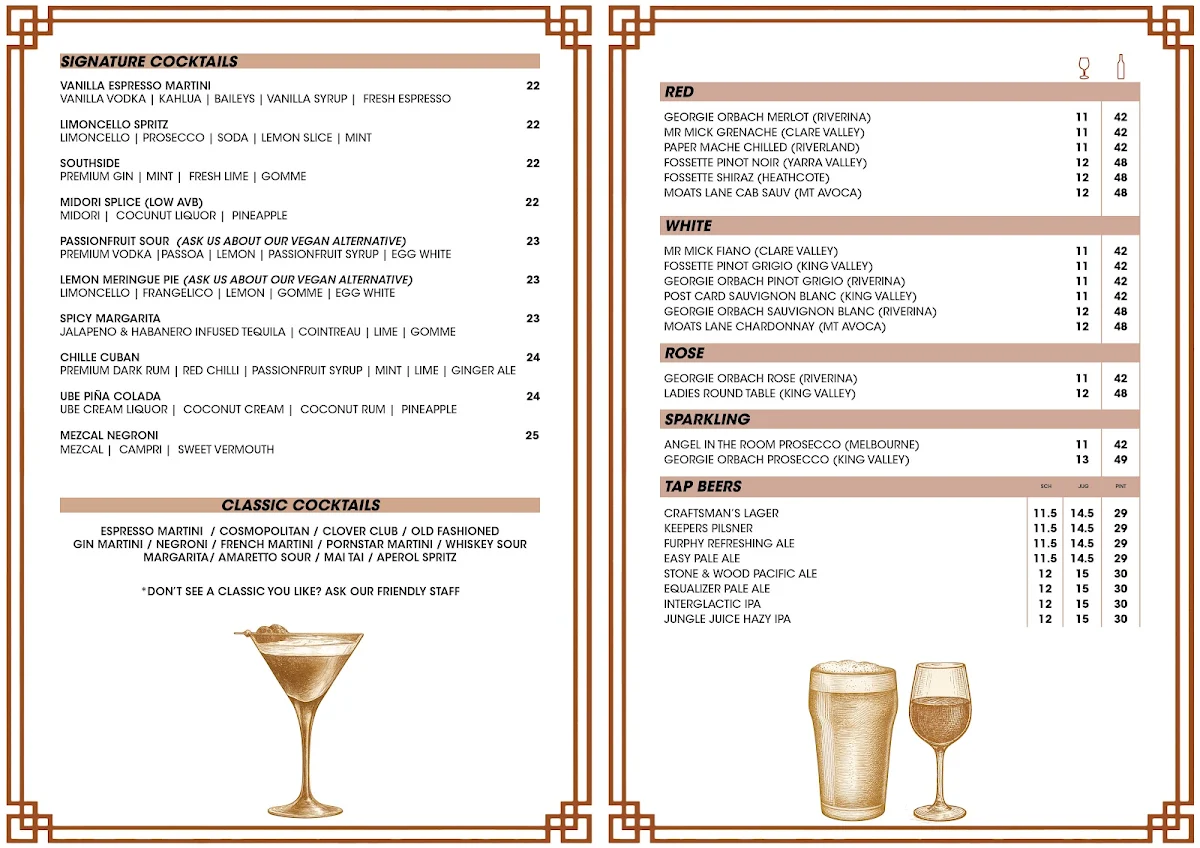 Menu, Craftsman's Corner Bar & Kitchen