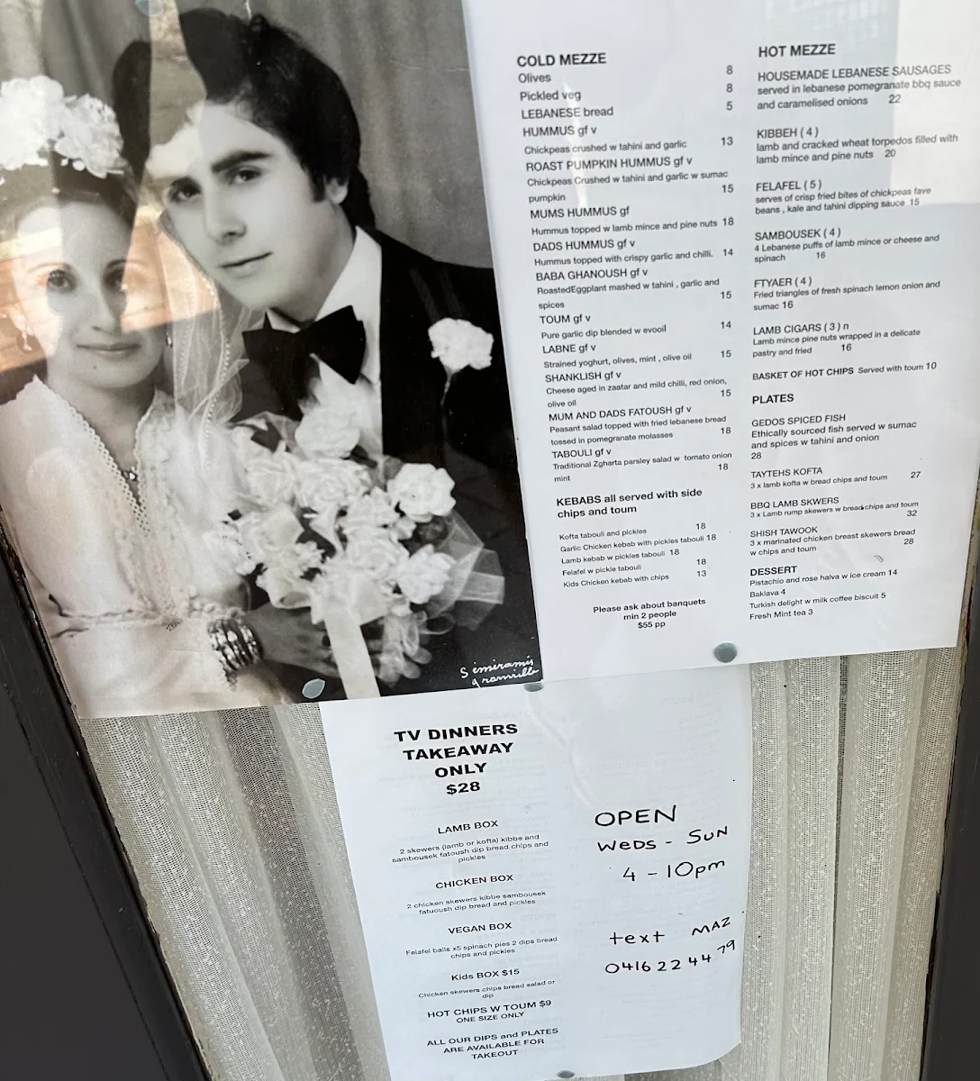 Menu, Mum & Dads Place