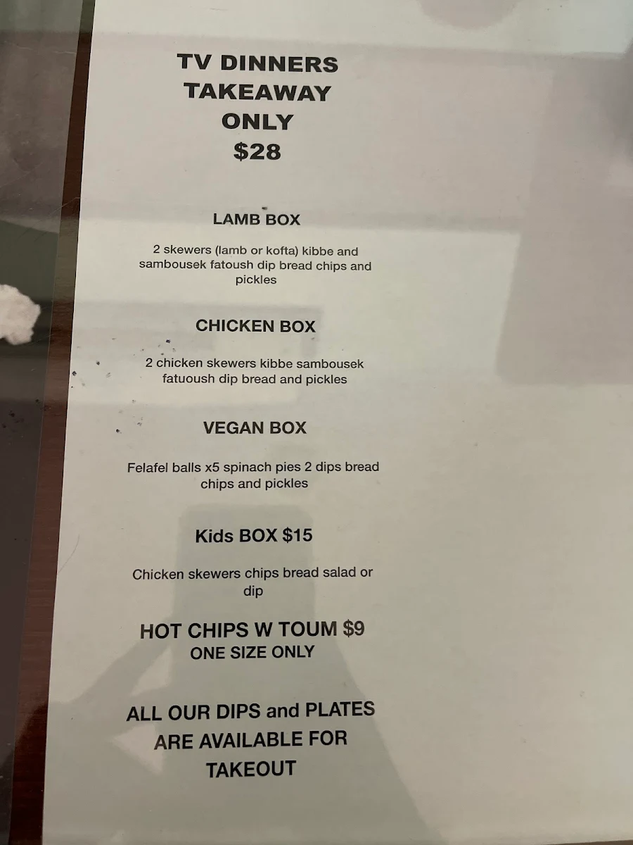 Menu, Mum & Dads Place
