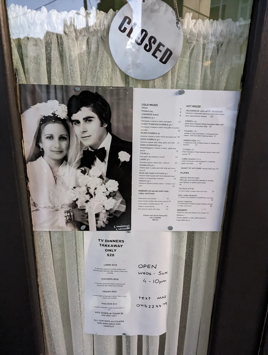 Menu, Mum & Dads Place
