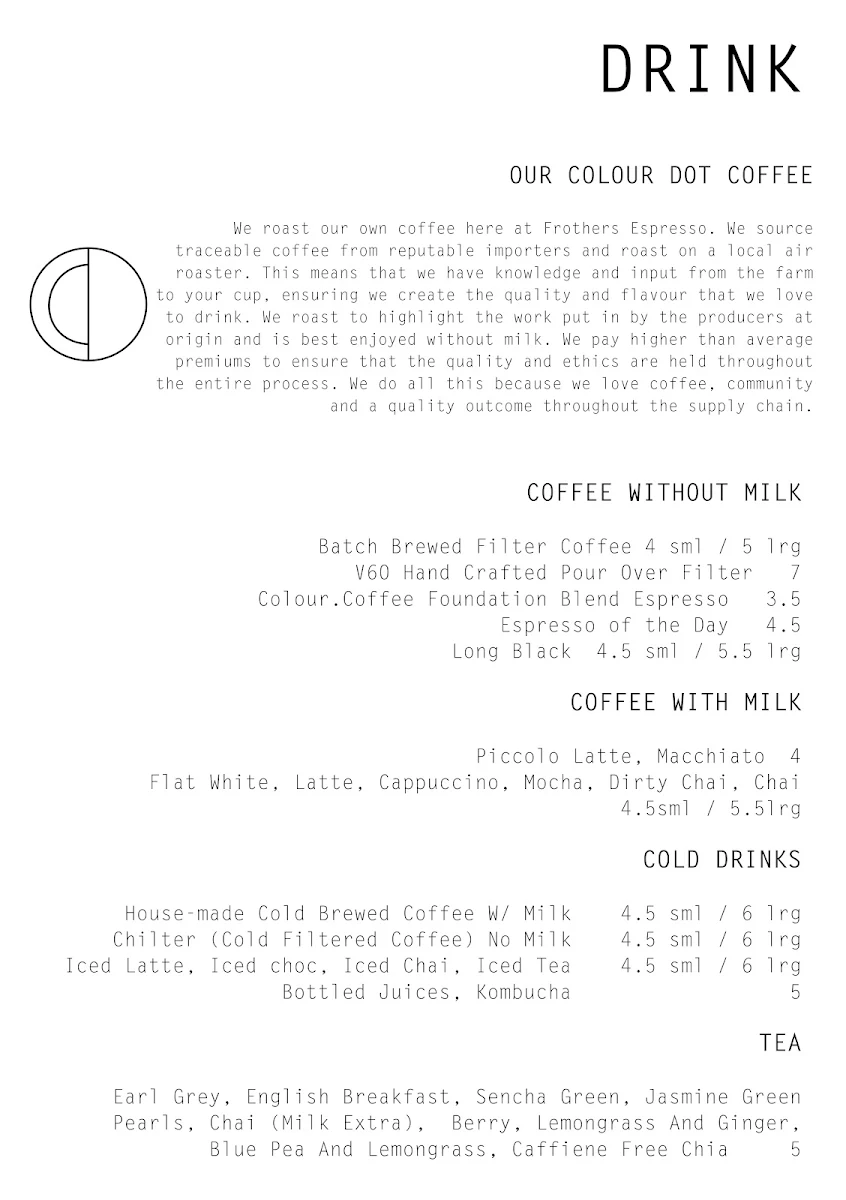 Menu, Frothers Espresso