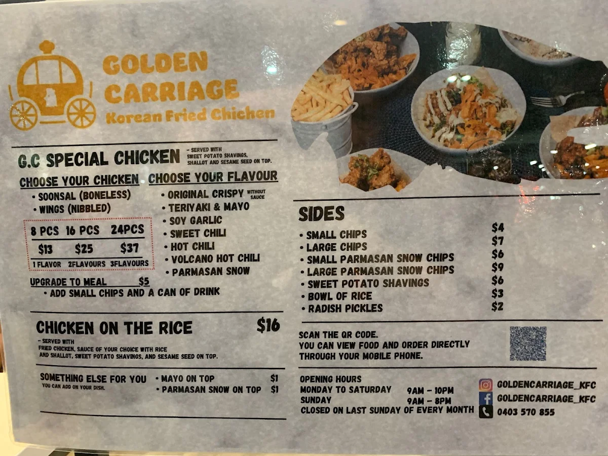 Menu, Golden Carriage Korean Fried Chicken