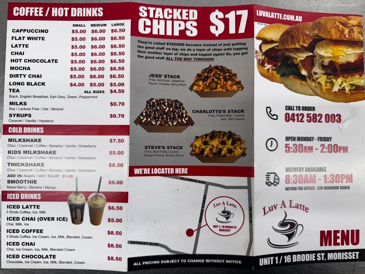 Menu, Luv A Latte TakeAway