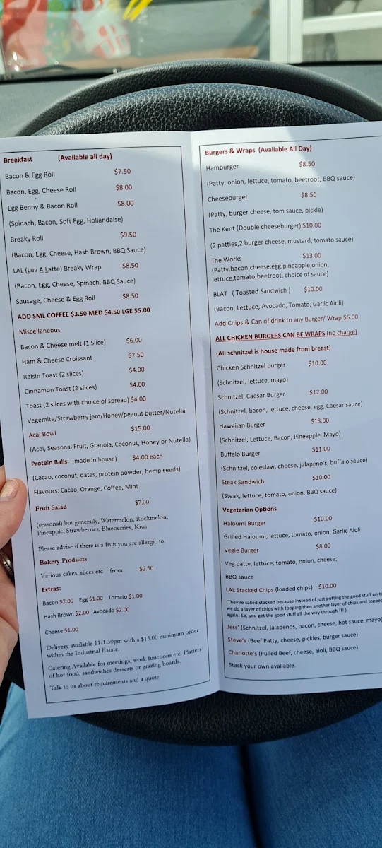 Menu, Luv A Latte TakeAway