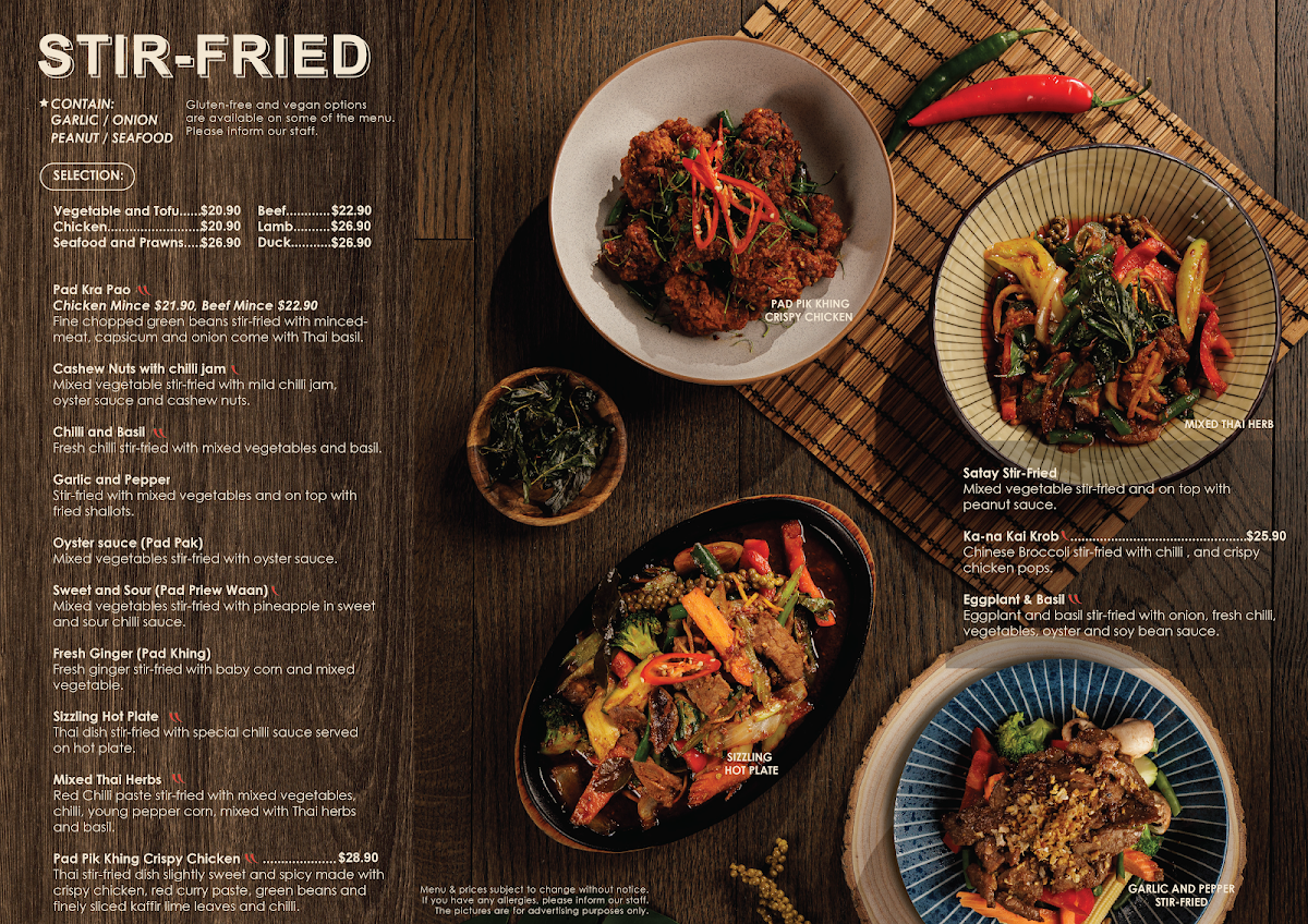 Menu, The Bangkok Tarneit