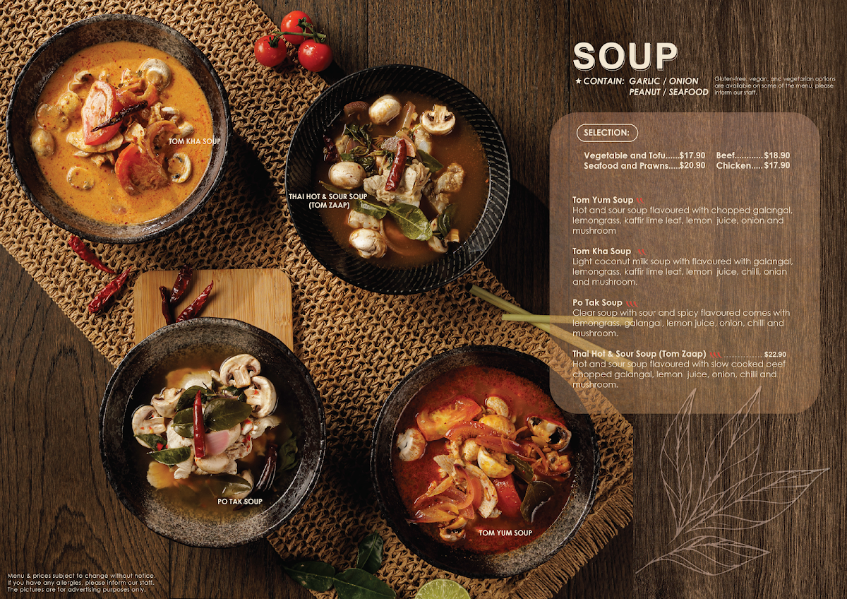 Menu, The Bangkok Tarneit
