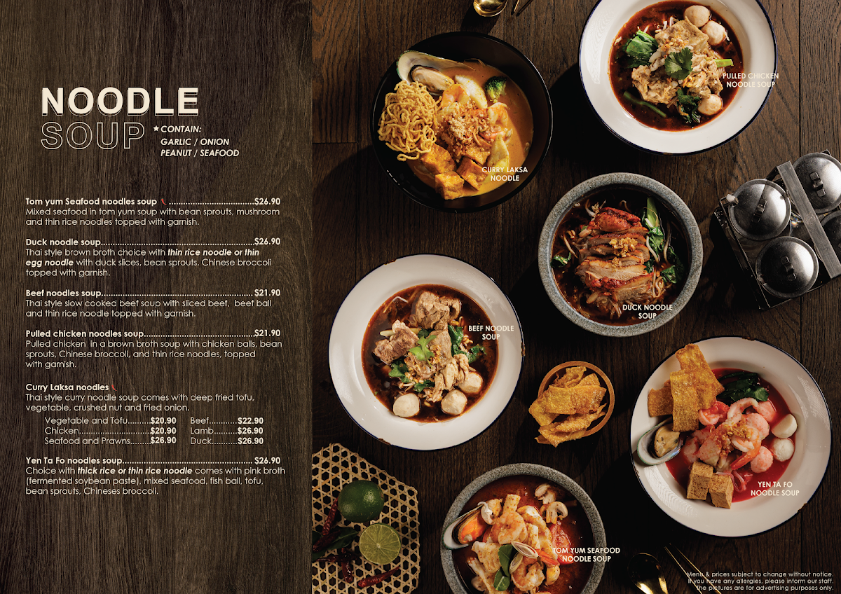 Menu, The Bangkok Tarneit