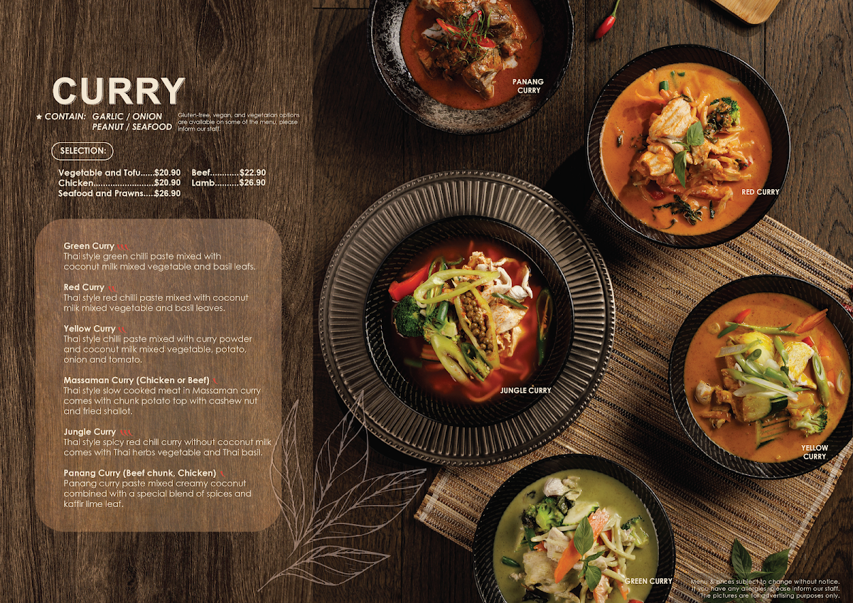 Menu, The Bangkok Tarneit