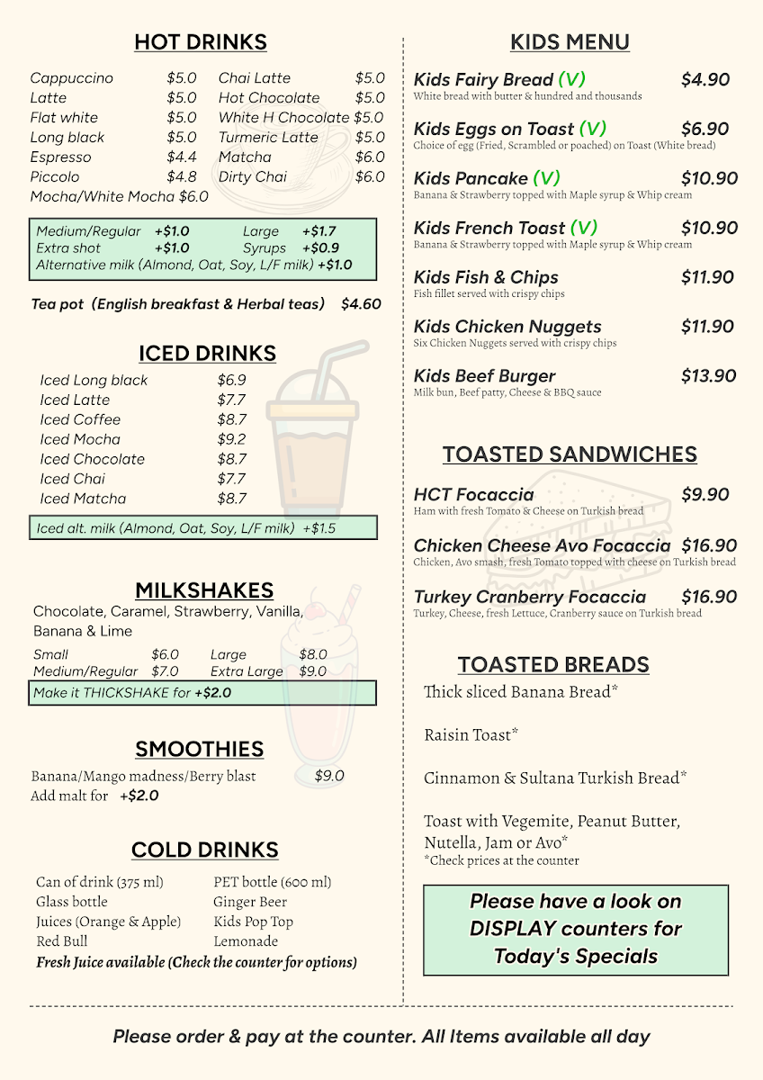Menu, Supreme Brew & Bake