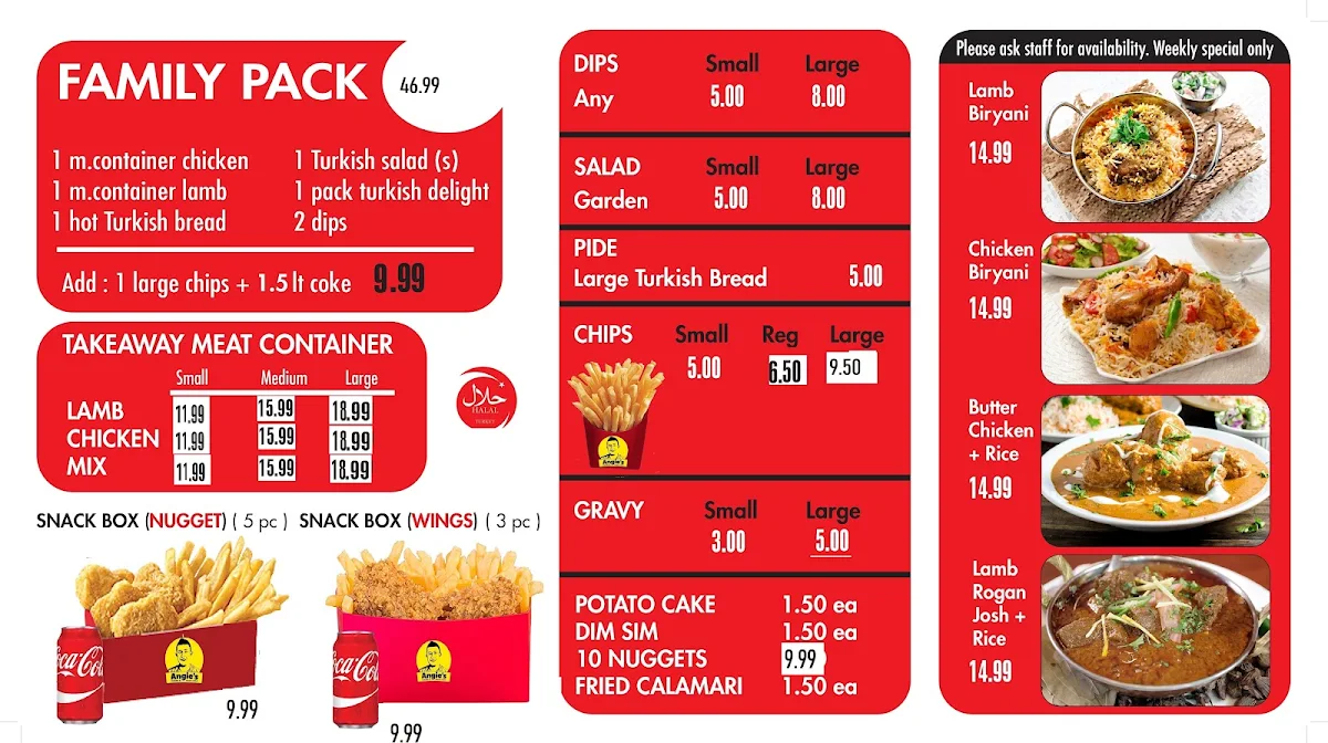 Menu, Angie's Kebabs & Burgers ( Ascot vale , Halal )