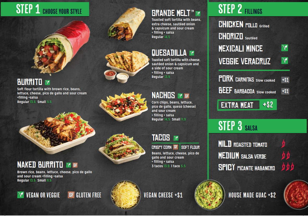 Menu, Mad Mex Blacktown