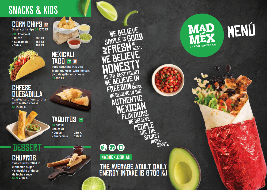 Menu, Mad Mex Blacktown