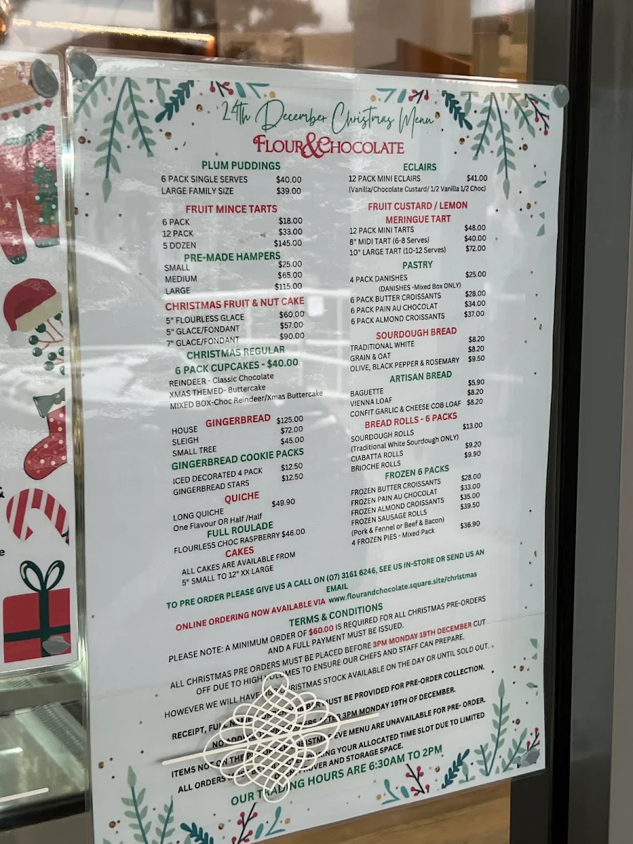 Menu, Flour & Chocolate Patisserie Morningside