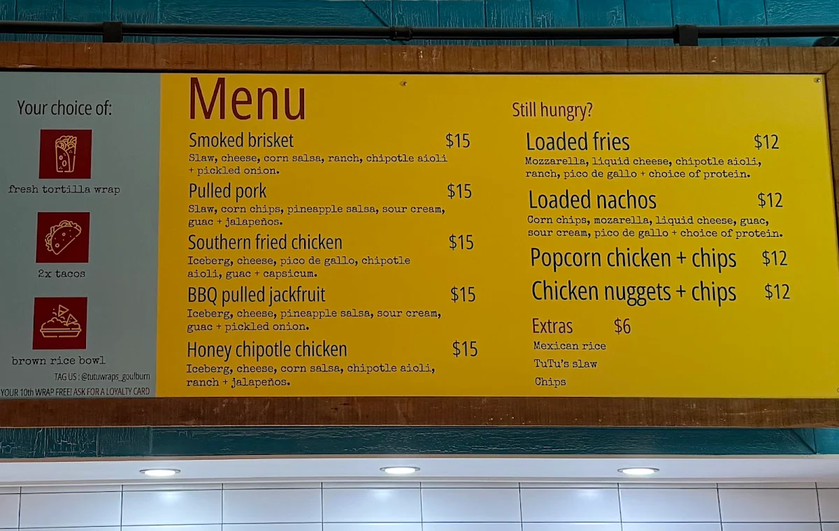 Menu, Tutu Wraps