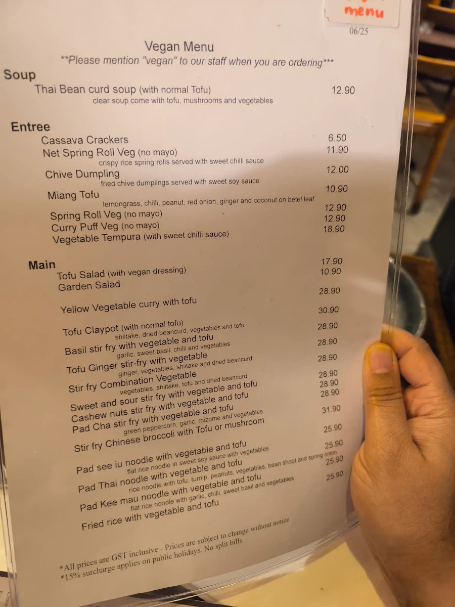 Menu, Khao San Road