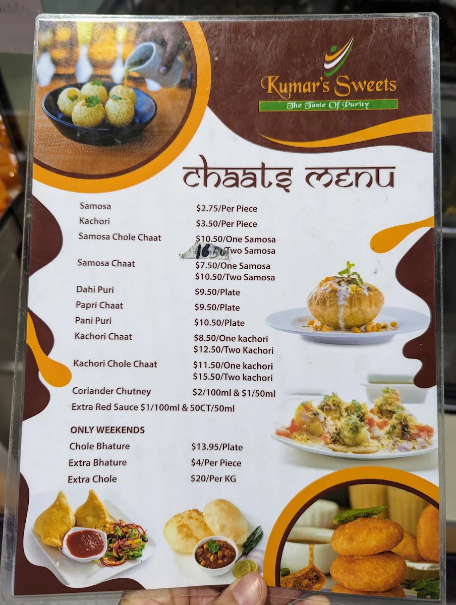Menu, Kumar's Sweets