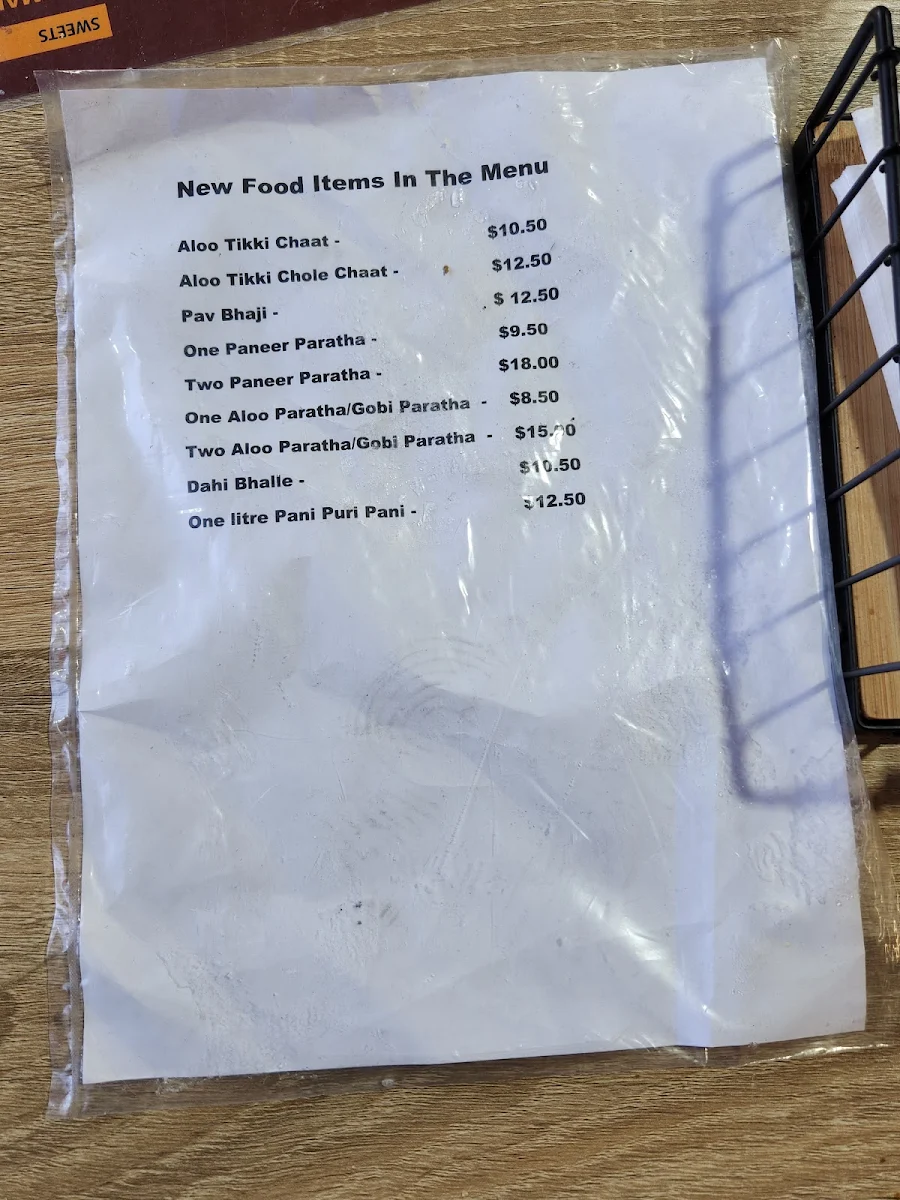 Menu, Kumar's Sweets