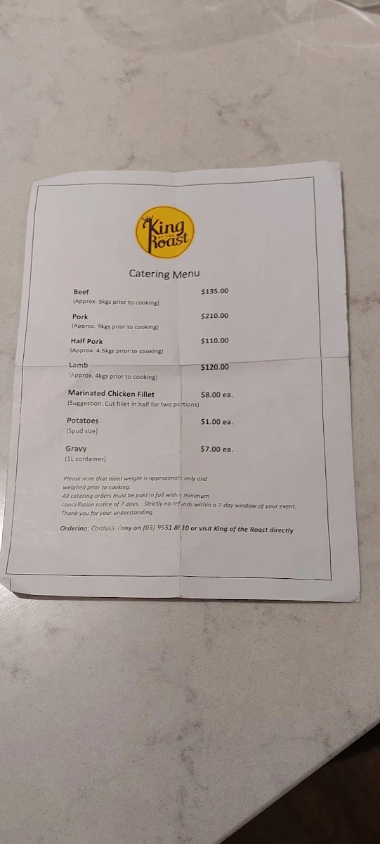 Menu, King of the Roast
