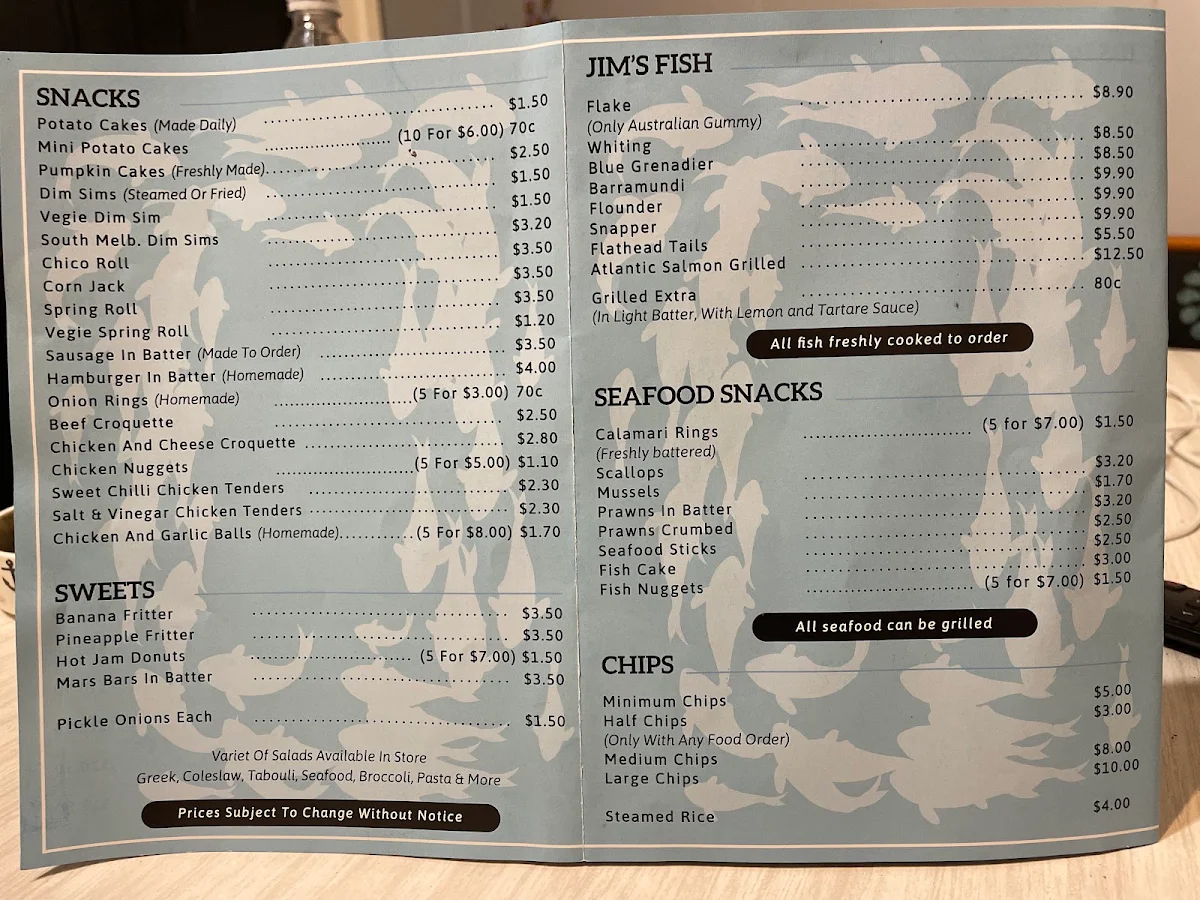 Menu, Yarra Avenue Seafood & Grill