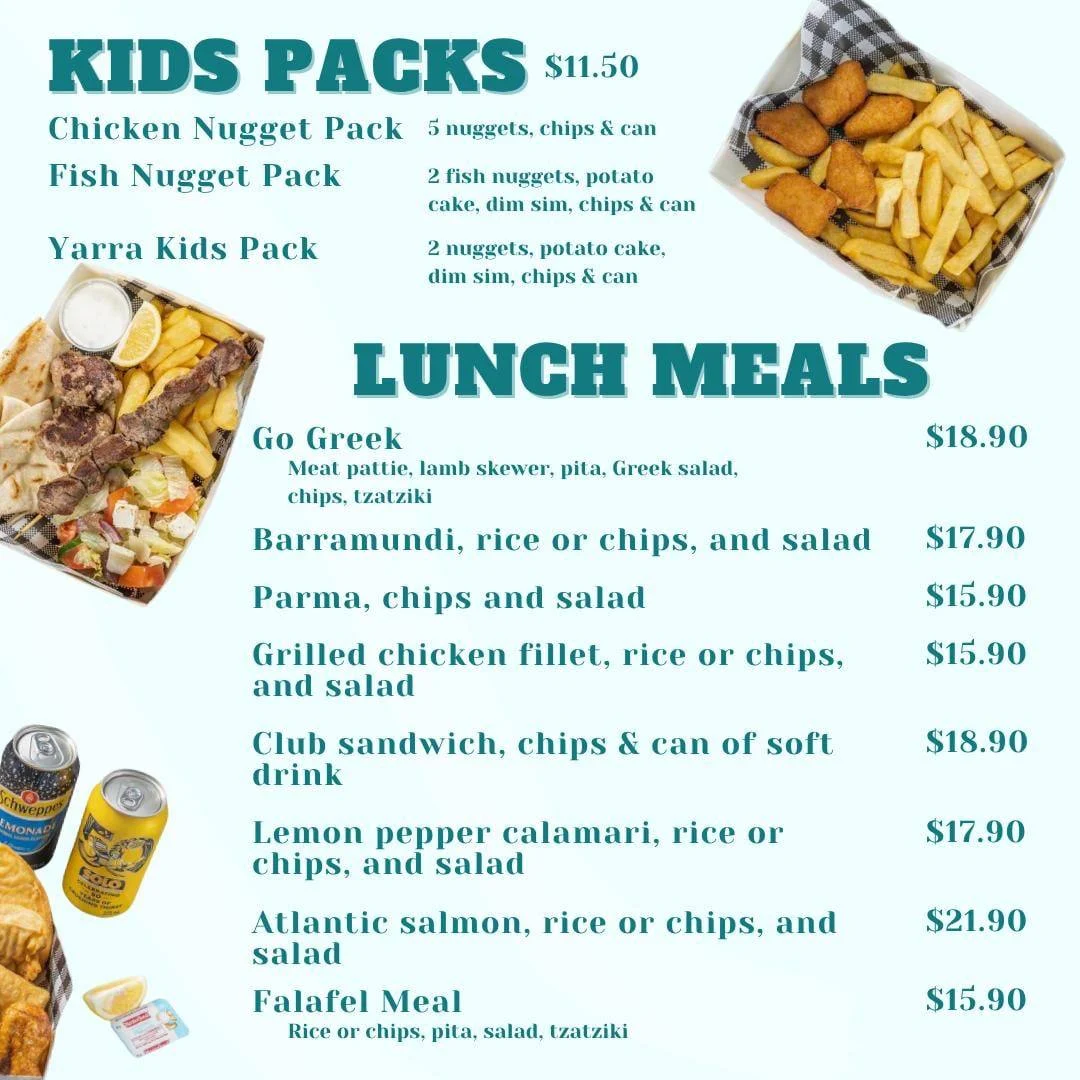 Menu, Yarra Avenue Seafood & Grill