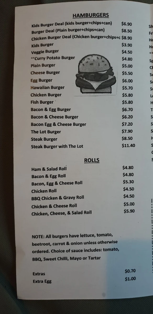 Menu, Hardys Road Takeaway