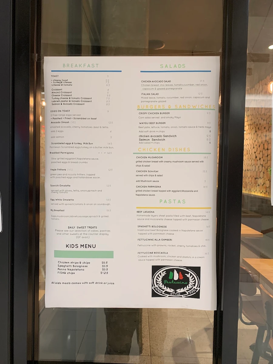 Menu, Pastaccino