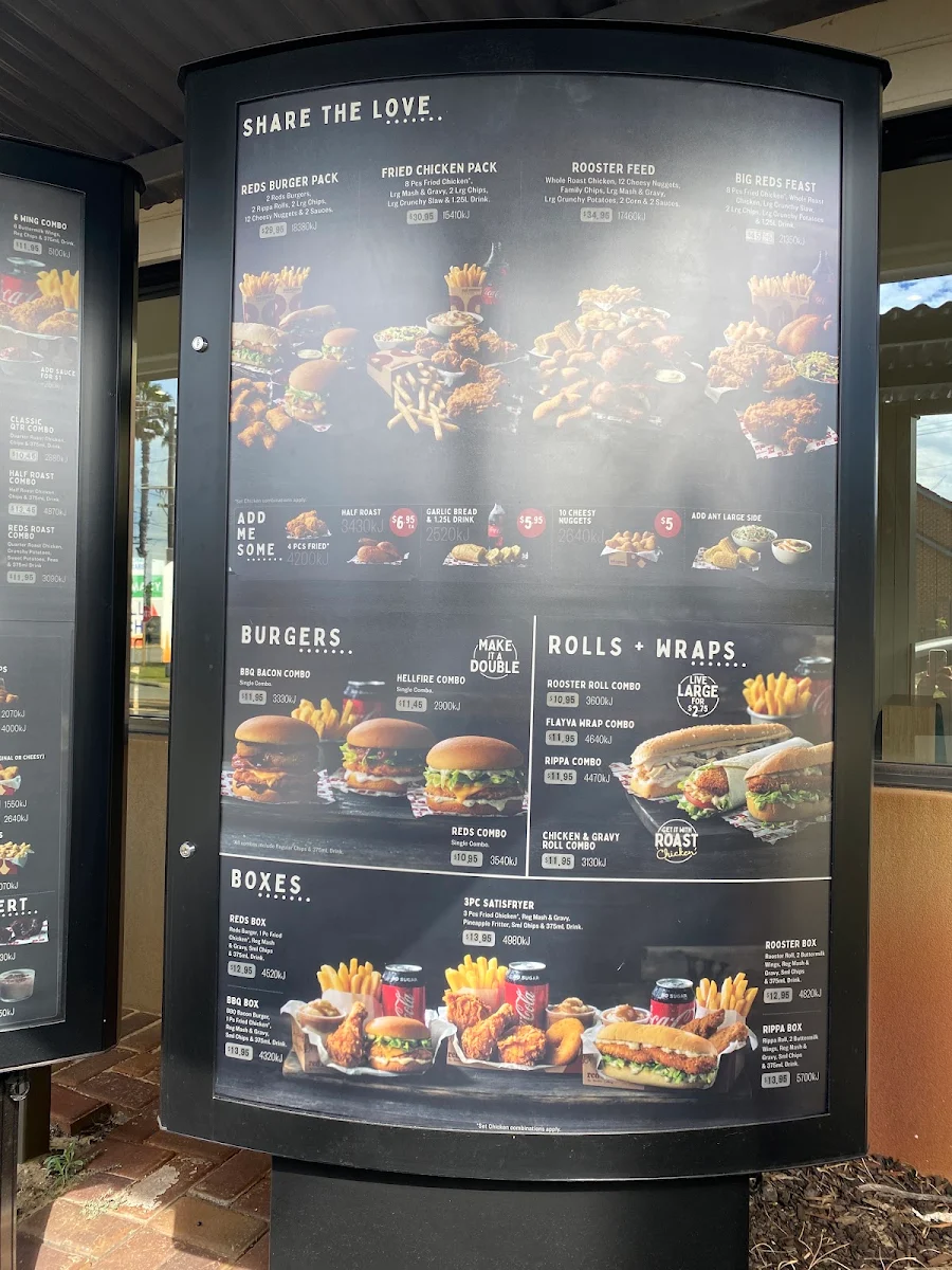 Menu, Red Rooster Joondanna