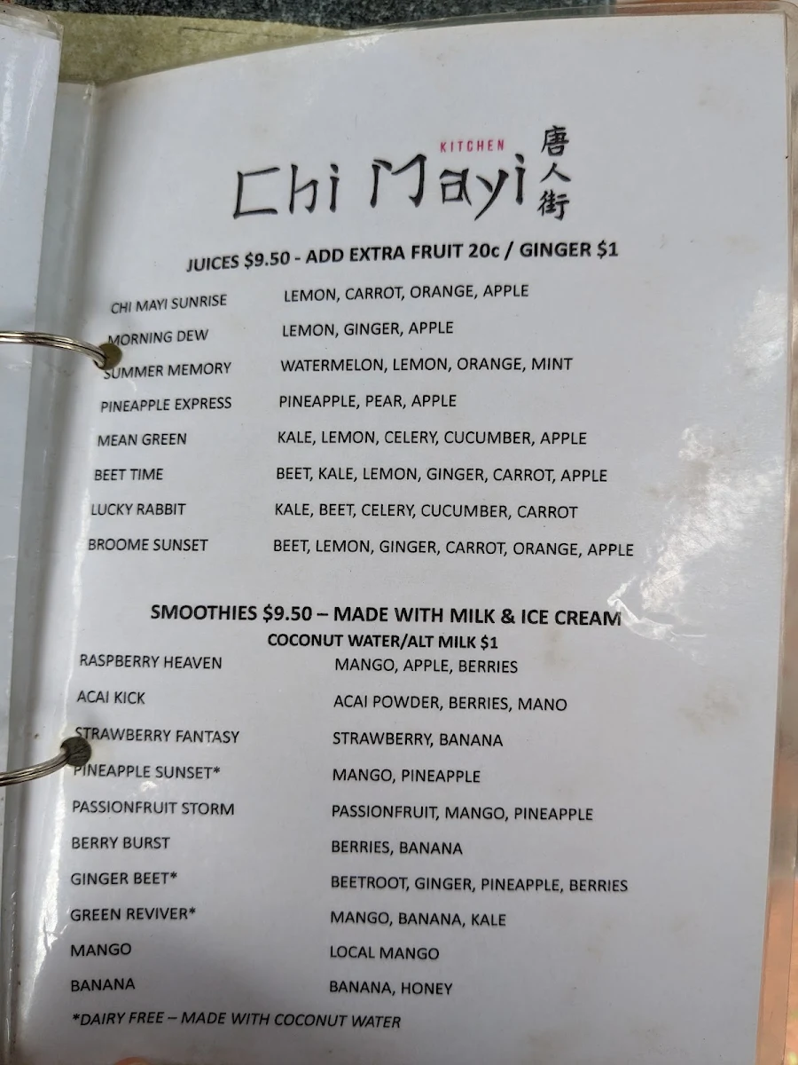Menu, Chi Mayi Kitchen