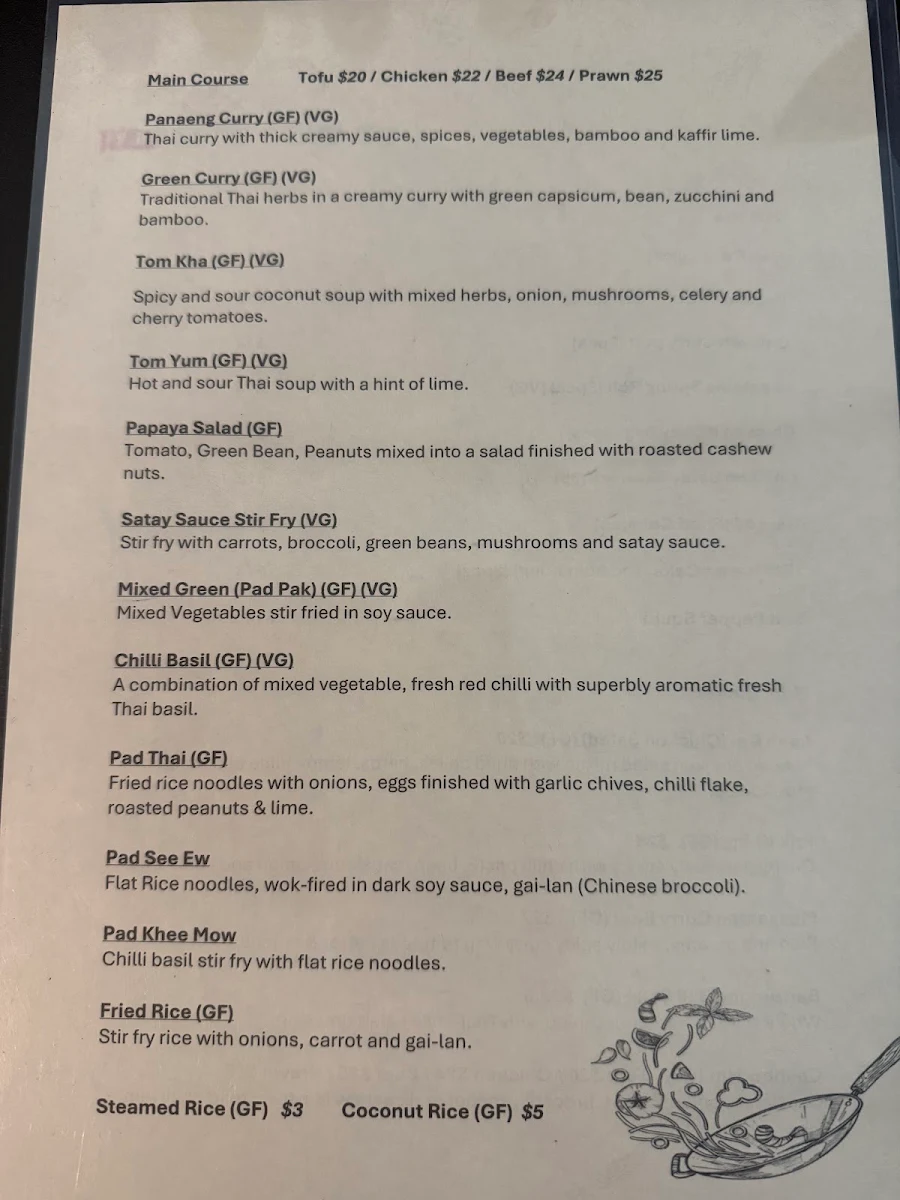 Menu, T-Thai Restaurant