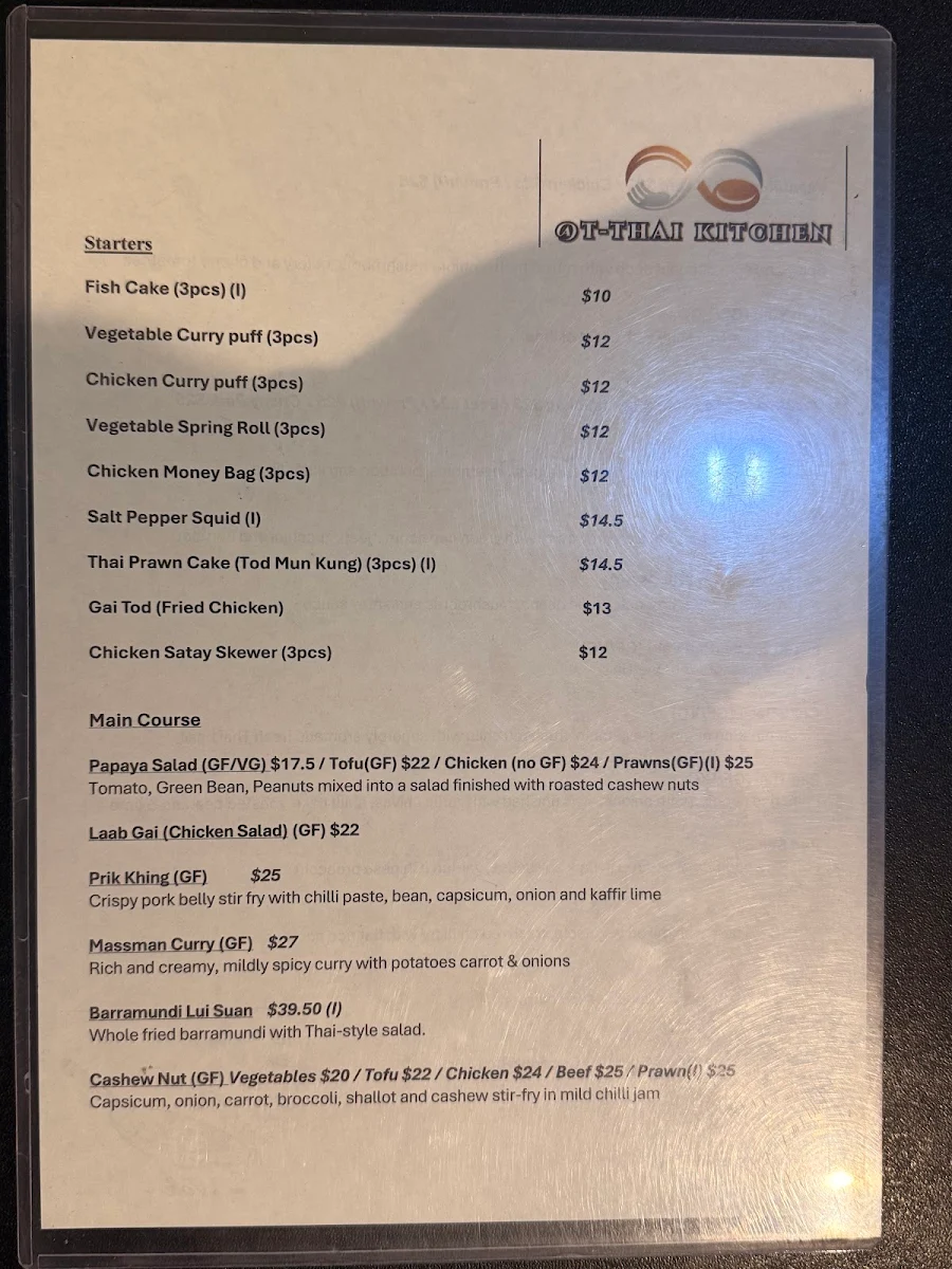 Menu, T-Thai Restaurant