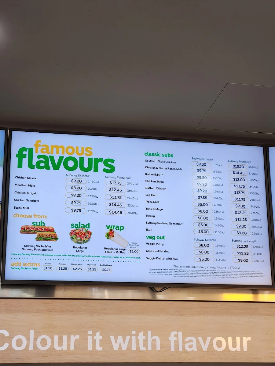 Menu, Subway