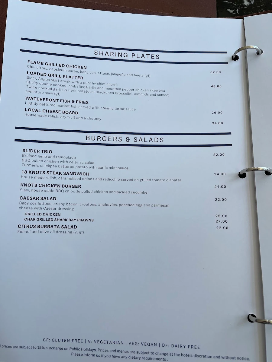 Menu, 18 Knots Rooftop Bar
