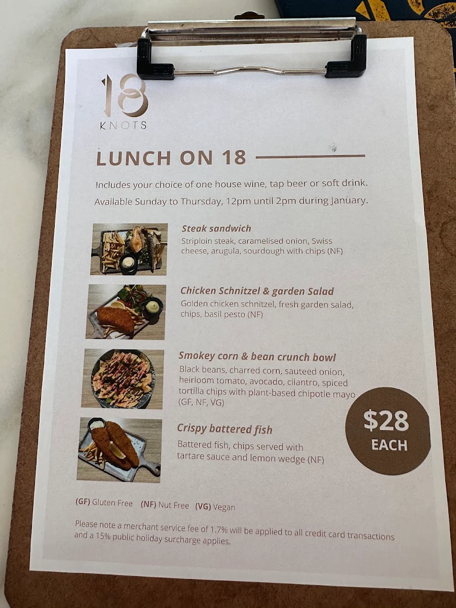 Menu, 18 Knots Rooftop Bar