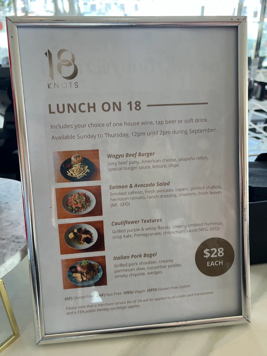 Menu, 18 Knots Rooftop Bar