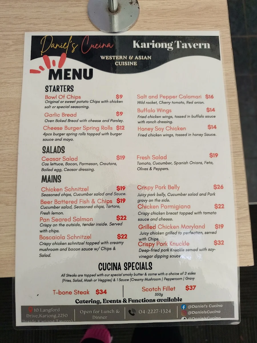 Menu, Kariong Tavern