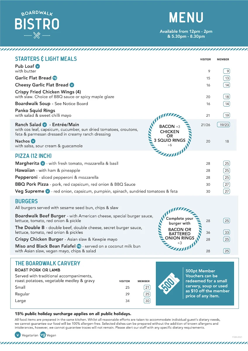 Menu, Boardwalk Bistro