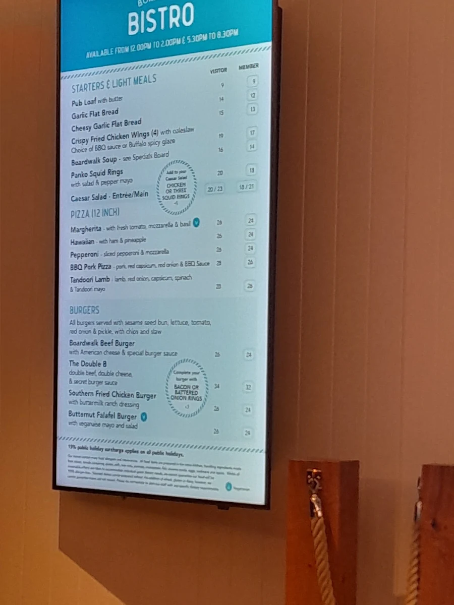 Menu, Boardwalk Bistro