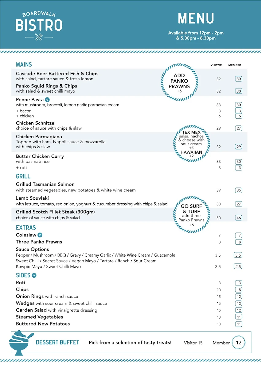 Menu, Boardwalk Bistro