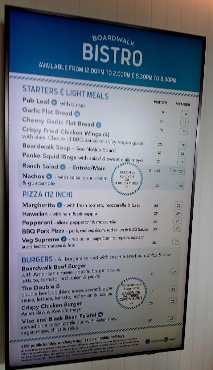 Menu, Boardwalk Bistro