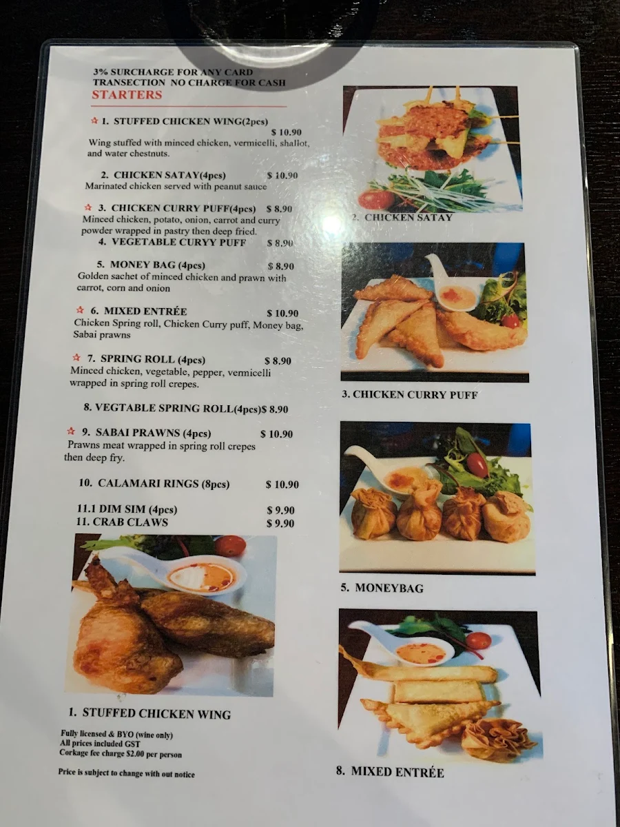Menu, Hanuman Thai Restaurant