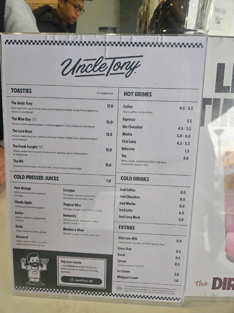 Menu, Uncle Tony Oakleigh