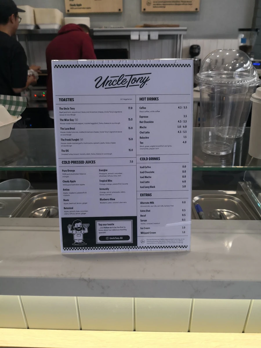 Menu, Uncle Tony Oakleigh