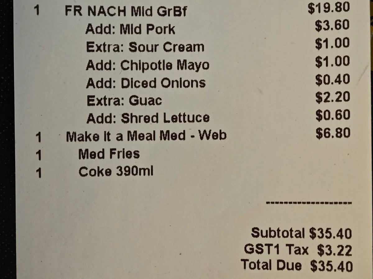 Menu, Guzman y Gomez - Castle Towers
