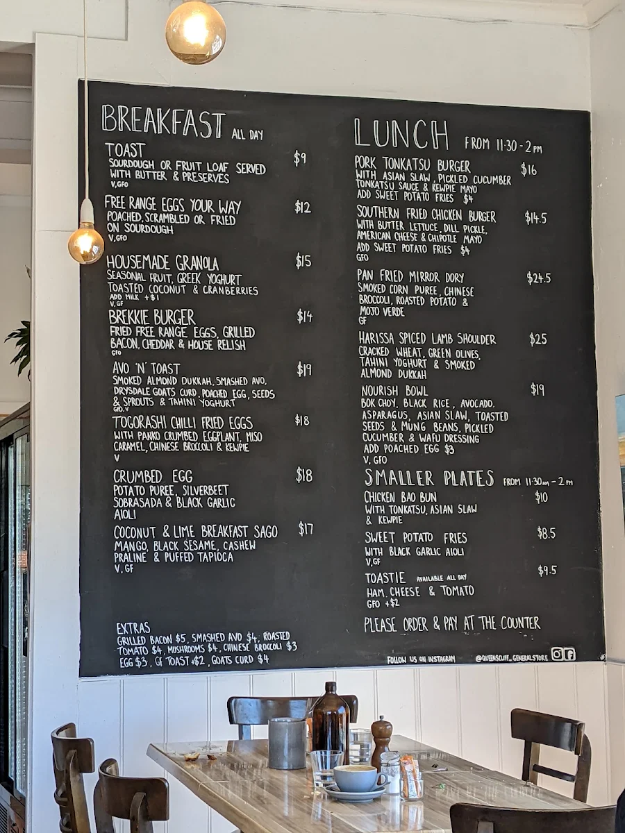 Menu, Queenscliff General Store & Take Away