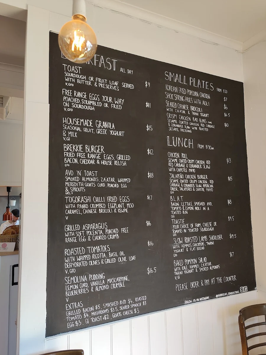 Menu, Queenscliff General Store & Take Away